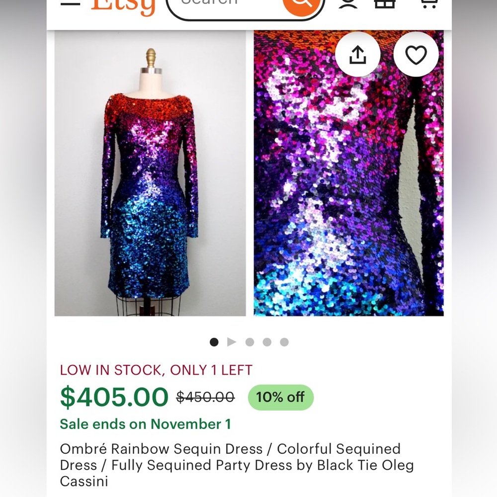 Oleg Cassini Vintage Vibrant Sequin Long Sleeve Dress - Picture 14 of 14